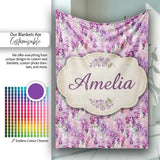 Pink and Lilac Wisteria Hanging Flowers Elegant Seamless Pattern  Personalised Custom Name Super Soft Fleece Blanket Bed Sofa Throw