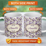 Personalized Custom Name Vintage Style Purple Wisteria Clusters with Leaves Seamless Pattern 11oz Ceramic Coffee Tea Mug White Large Handle