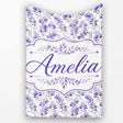 Delicate Watercolor Purple Floral Stems Soft Botanical Seamless  Personalised Custom Name Super Soft Fleece Blanket Bed Sofa Throw