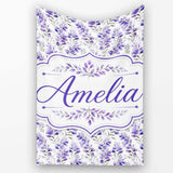Delicate Watercolor Purple Floral Stems Soft Botanical Seamless  Personalised Custom Name Super Soft Fleece Blanket Bed Sofa Throw