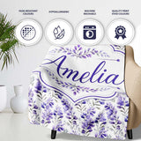 Delicate Watercolor Purple Floral Stems Soft Botanical Seamless  Personalised Custom Name Super Soft Fleece Blanket Bed Sofa Throw