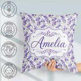 Custom Name Delicate Purple Floral Stems Soft Botanical Seamless Square Filled Cushion Throw Pillow Sofa Bed Home Decor Zip Washable UK Made
