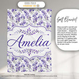 Delicate Watercolor Purple Floral Stems Soft Botanical Seamless  Personalised Custom Name Super Soft Fleece Blanket Bed Sofa Throw