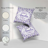 Custom Name Delicate Purple Floral Stems Soft Botanical Seamless Square Filled Cushion Throw Pillow Sofa Bed Home Decor Zip Washable UK Made