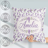 Custom Name Subtle Lavender Blossoms on Pale Background Seamless Square Filled Cushion Throw Pillow Sofa Bed Home Decor Zip Washable UK Made