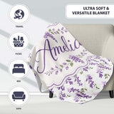 Subtle Lavender Hanging Blossoms on Pale Background Seamless  Personalised Custom Name Super Soft Fleece Blanket Bed Sofa Throw