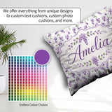 Custom Name Subtle Lavender Blossoms on Pale Background Seamless Square Filled Cushion Throw Pillow Sofa Bed Home Decor Zip Washable UK Made