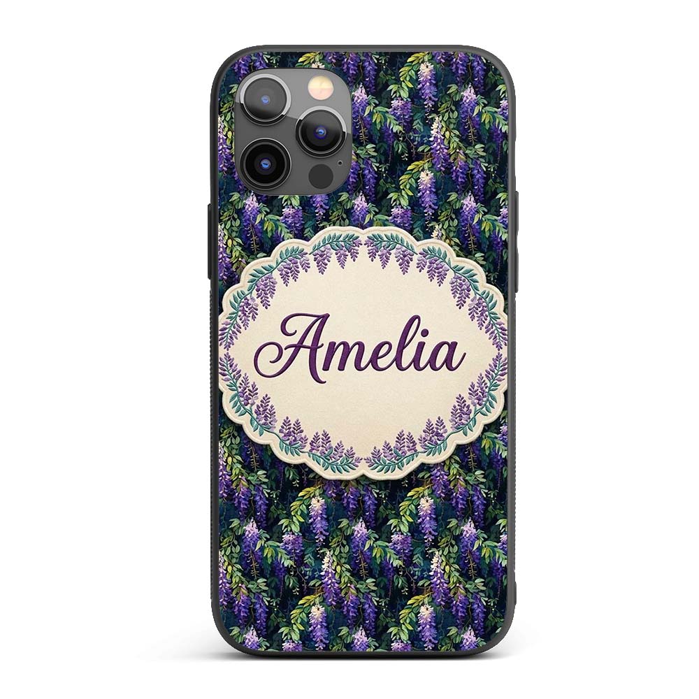 Dark Botanical Wisteria with Green Leaves Rich Custom Name Protective Phone Case Mobile Cover Durable Everyday Smartphone Shock Resistant