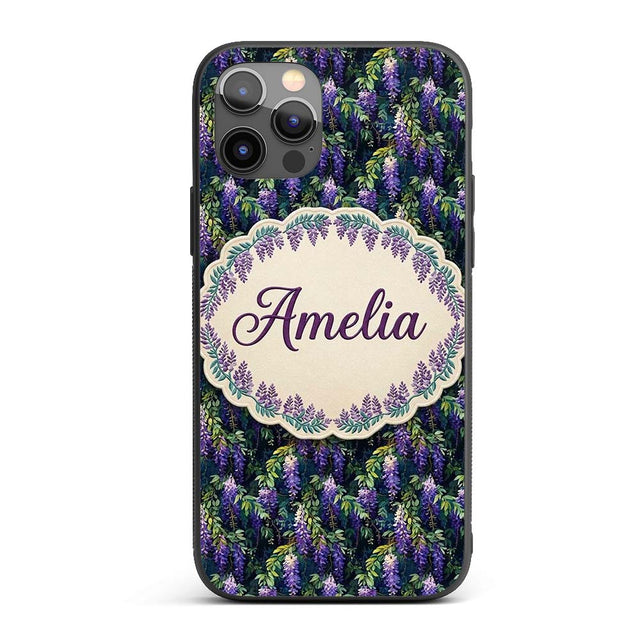 Dark Botanical Wisteria with Green Leaves Rich Custom Name Protective Phone Case Mobile Cover Durable Everyday Smartphone Shock Resistant