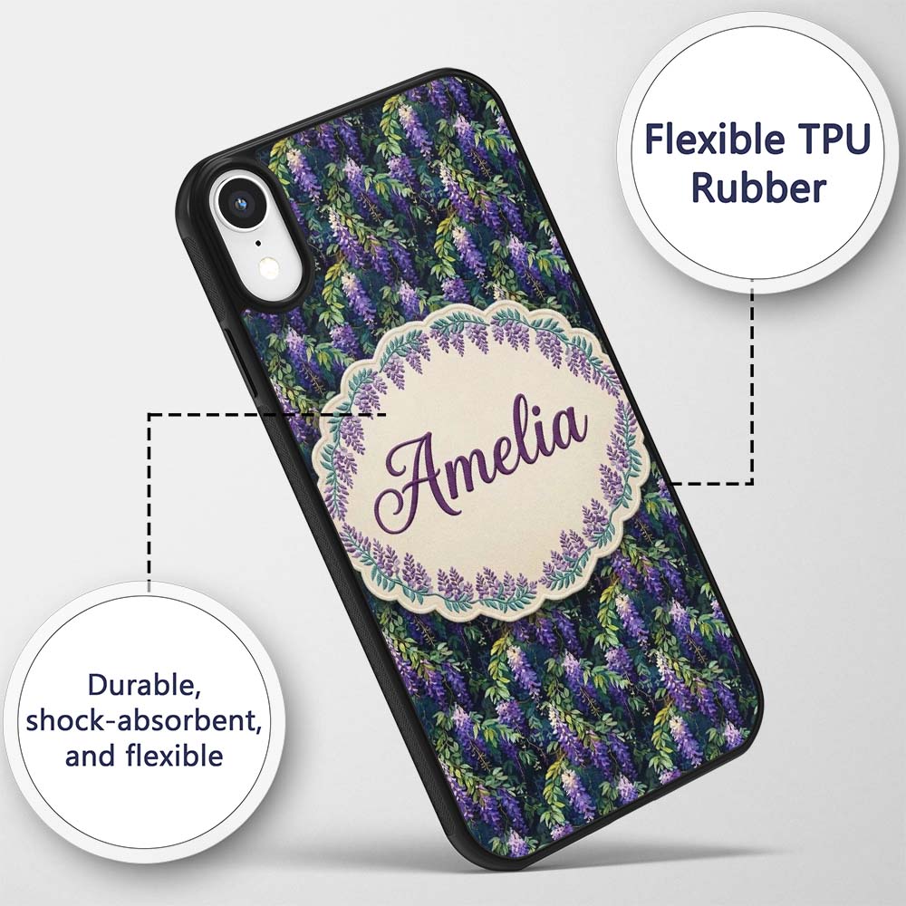Dark Botanical Wisteria with Green Leaves Rich Custom Name Protective Phone Case Mobile Cover Durable Everyday Smartphone Shock Resistant