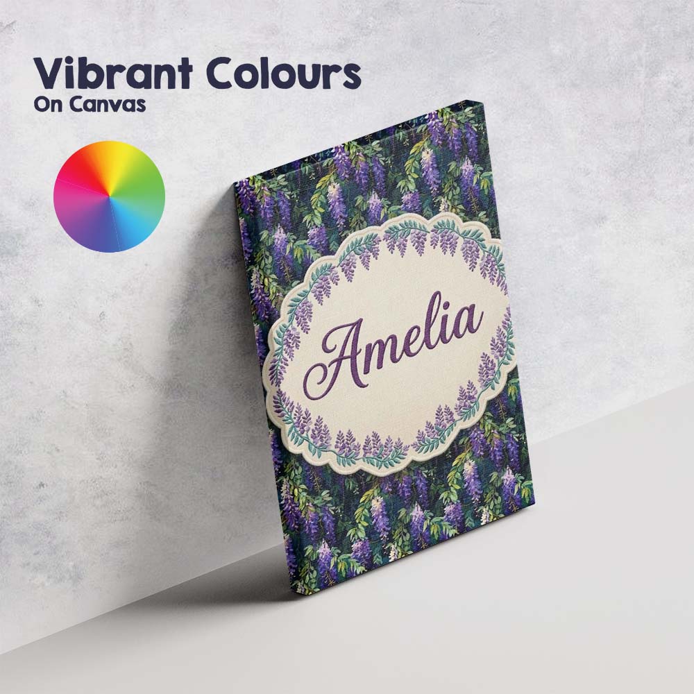 Personalised Name Dark Botanical Wisteria Custom  Unique Gift Idea Elegant Feature Canvas Wall Art Print Decor Picture Ready to Hang