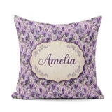 Custom Name Muted Purple Wisteria Branches Soft Elegant Seamless Square Filled Cushion Throw Pillow Sofa Bed Home Decor Zip Washable UK Made