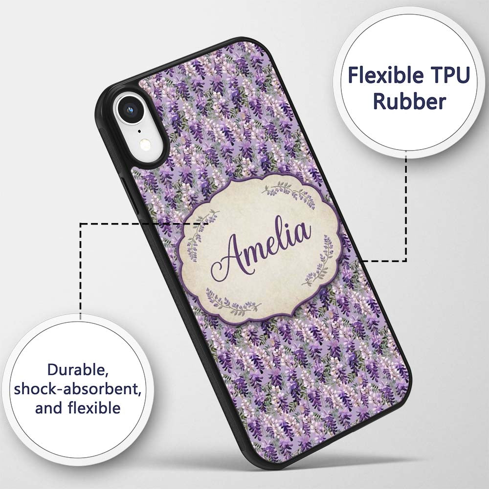 Muted Purple Wisteria Floral Decorative Design Custom Name Protective Phone Case Mobile Cover Durable Everyday Smartphone Shock Resistant