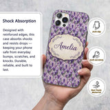 Muted Purple Wisteria Floral Decorative Design Custom Name Protective Phone Case Mobile Cover Durable Everyday Smartphone Shock Resistant