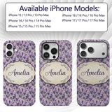 Muted Purple Wisteria Floral Decorative Design Custom Name Protective Phone Case Mobile Cover Durable Everyday Smartphone Shock Resistant