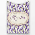 Elegant Purple Wisteria Hanging Blossoms Floral Seamless Pattern  Personalised Custom Name Super Soft Fleece Blanket Bed Sofa Throw