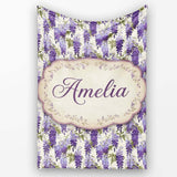 Elegant Purple Wisteria Hanging Blossoms Floral Seamless Pattern  Personalised Custom Name Super Soft Fleece Blanket Bed Sofa Throw