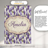 Elegant Purple Wisteria Hanging Blossoms Floral Seamless Pattern  Personalised Custom Name Super Soft Fleece Blanket Bed Sofa Throw