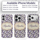 Elegant Purple Wisteria Hanging Blossoms Floral Custom Name Protective Phone Case Mobile Cover Durable Everyday Smartphone Shock Resistant