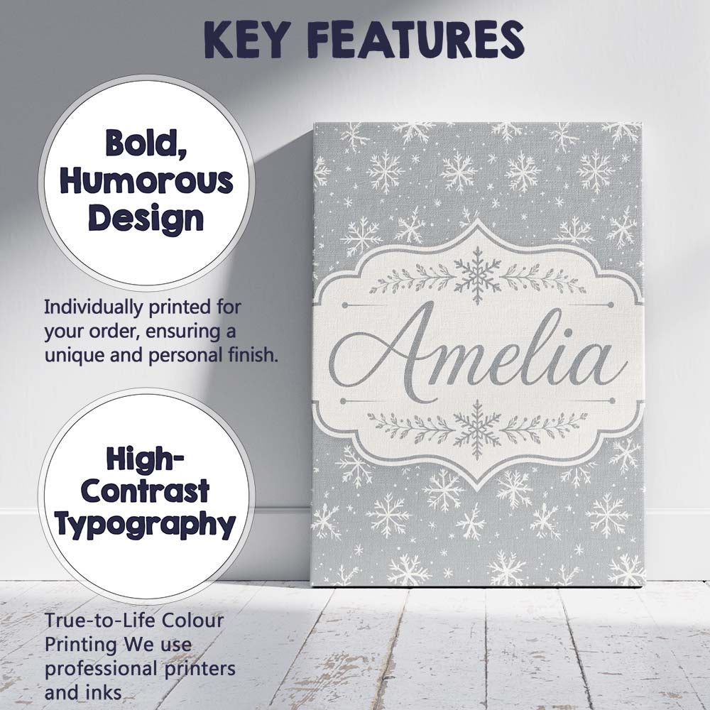 Personalised Name Grey Background White Custom  Modern Room Accent Elegant Feature Canvas Wall Art Print Decor Picture Ready to Hang