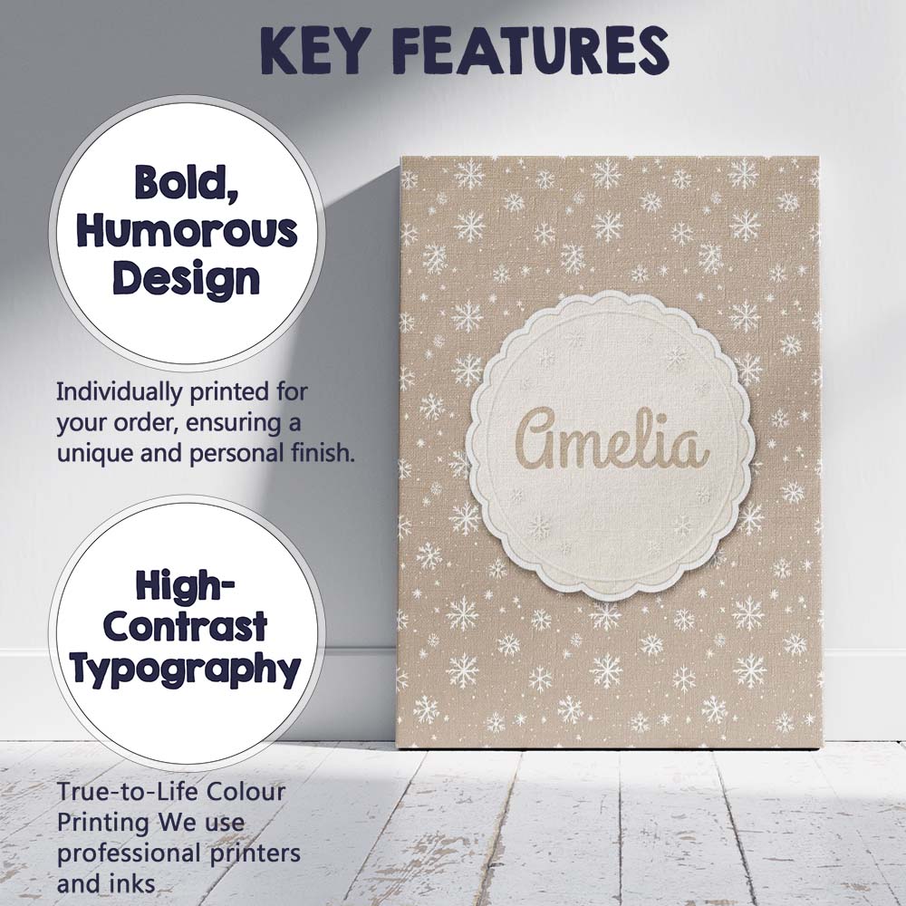 Personalised Name Warm Taupe Background Custom  Modern Room Accent Elegant Feature Canvas Wall Art Print Decor Picture Ready to Hang