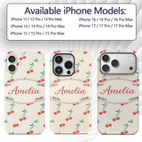 Cute Cherry Fruit Minimal Seamless Printed Design Custom Name Protective Phone Case Mobile Cover Durable Everyday Smartphone Shock Resistant