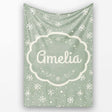 Sage Green Background Snowflake Winter Seamless Pattern Name Cute  Personalised Custom Name Super Soft Fleece Blanket Bed Sofa Throw