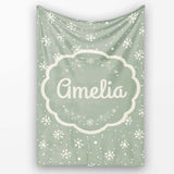 Sage Green Background Snowflake Winter Seamless Pattern Name Cute  Personalised Custom Name Super Soft Fleece Blanket Bed Sofa Throw