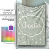 Sage Green Background Snowflake Winter Seamless Pattern Name Cute  Personalised Custom Name Super Soft Fleece Blanket Bed Sofa Throw