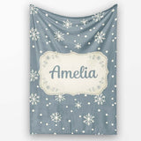 Blue Grey Background Snowflake Dots Winter Seamless Pattern Name  Personalised Custom Name Super Soft Fleece Blanket Bed Sofa Throw