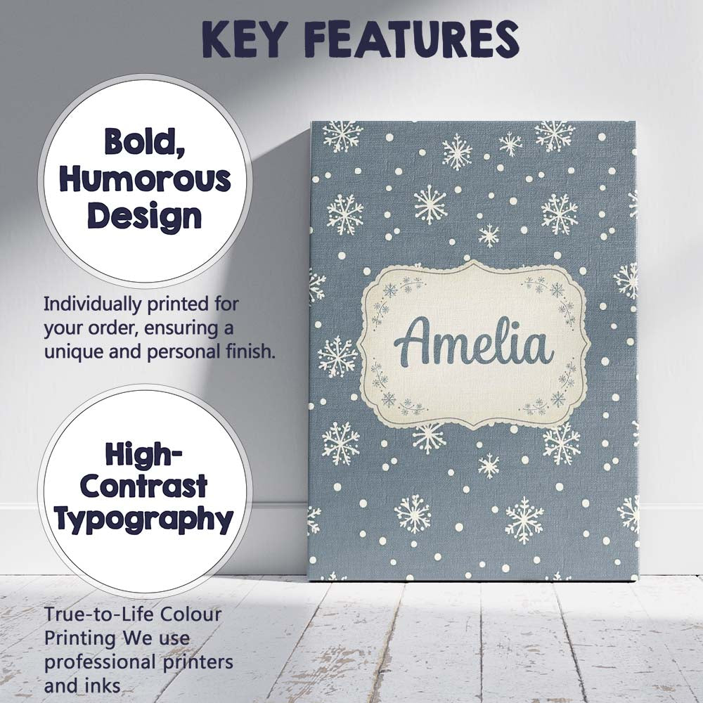 Personalised Name Blue Grey Background Custom  Modern Room Accent Elegant Feature Canvas Wall Art Print Decor Picture Ready to Hang