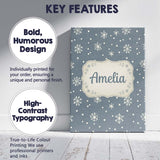 Personalised Name Blue Grey Background Custom  Modern Room Accent Elegant Feature Canvas Wall Art Print Decor Picture Ready to Hang