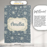 Blue Grey Background Snowflake Dots Winter Seamless Pattern Name  Personalised Custom Name Super Soft Fleece Blanket Bed Sofa Throw