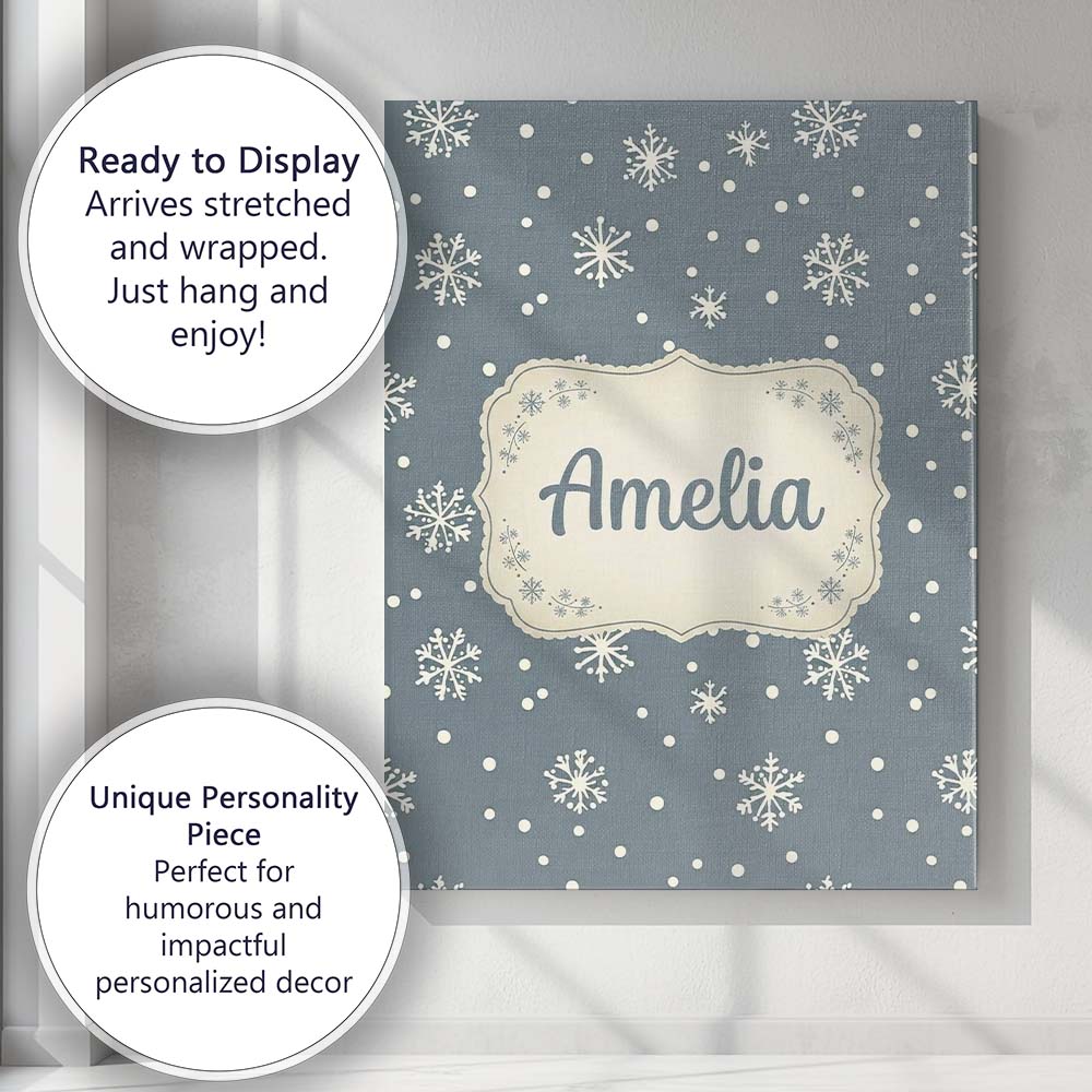 Personalised Name Blue Grey Background Custom  Modern Room Accent Elegant Feature Canvas Wall Art Print Decor Picture Ready to Hang