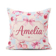 Custom Name Watercolor Cherry Ribbon Blue Beige Gingham Seamless Square Filled Cushion Throw Pillow Sofa Bed Home Decor Zip Washable UK Made