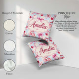 Custom Name Watercolor Cherry Ribbon Blue Beige Gingham Seamless Square Filled Cushion Throw Pillow Sofa Bed Home Decor Zip Washable UK Made