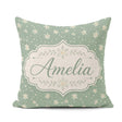 Custom Name Muted Green Snowflake Floral Winter Seamless Pattern Square Filled Cushion Throw Pillow Sofa Bed Home Decor Zip Washable UK Made