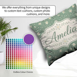 Custom Name Muted Green Snowflake Floral Winter Seamless Pattern Square Filled Cushion Throw Pillow Sofa Bed Home Decor Zip Washable UK Made