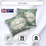 Custom Name Green Background Artistic Snowflake Seamless Pattern Square Filled Cushion Throw Pillow Sofa Bed Home Decor Zip Washable UK Made