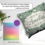 Custom Name Green Background Artistic Snowflake Seamless Pattern Square Filled Cushion Throw Pillow Sofa Bed Home Decor Zip Washable UK Made