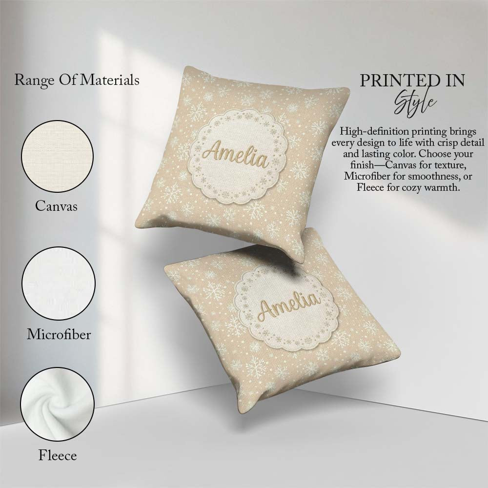 Custom Name Background Snowflakes Winter Seamless Pattern Custom Square Filled Cushion Throw Pillow Sofa Bed Home Decor Zip Washable UK Made
