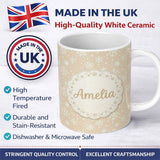 Personalized Custom Name Beige Background White Snowflakes Winter Seamless Pattern Custom 11oz Ceramic Coffee Tea Mug White Large Handle