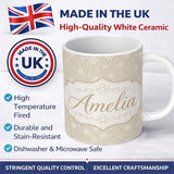 Personalized Custom Name Warm Beige Background Snowflake Scatter Winter Seamless Pattern 11oz Ceramic Coffee Tea Mug White Large Handle