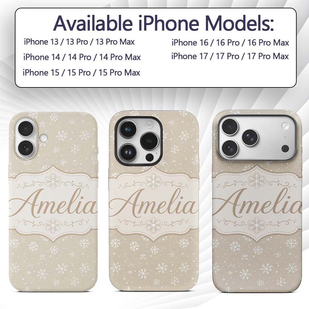 Warm Beige Background Snowflake Scatter Winter Custom Name Protective Phone Case Mobile Cover Durable Everyday Smartphone Shock Resistant