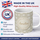 Personalized Custom Name Neutral Beige Background Snowflake Dots Winter Seamless Pattern 11oz Ceramic Coffee Tea Mug White Large Handle