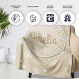Classic Beige Background Large Snowflake Winter Seamless Pattern  Personalised Custom Name Super Soft Fleece Blanket Bed Sofa Throw