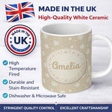 Personalized Custom Name Classic Beige Background Large Snowflake Winter Seamless Pattern 11oz Ceramic Coffee Tea Mug White Large Handle