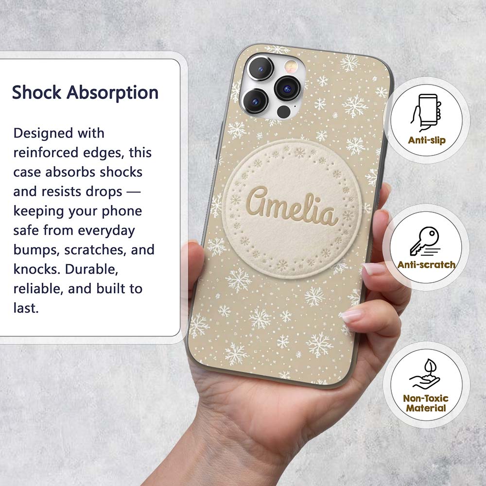 Classic Beige Background Large Snowflake Winter Custom Name Protective Phone Case Mobile Cover Durable Everyday Smartphone Shock Resistant