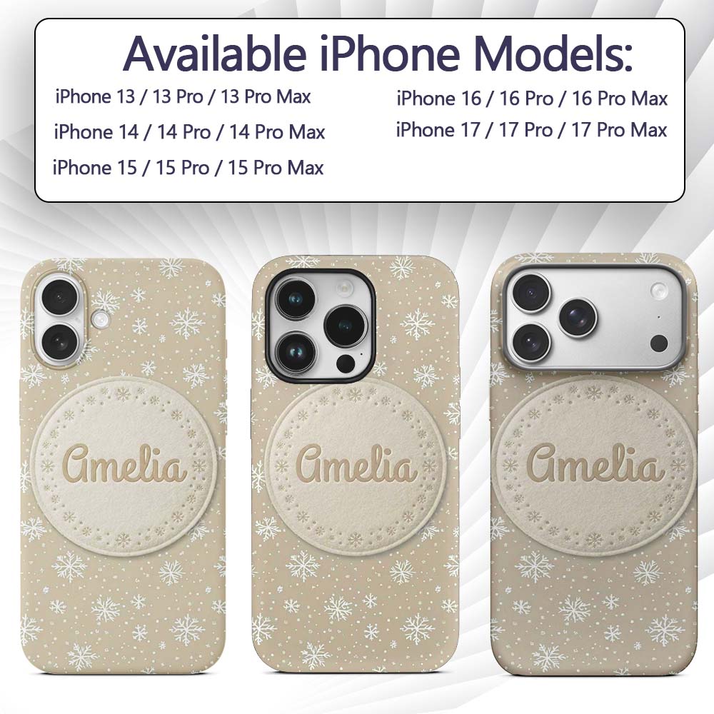 Classic Beige Background Large Snowflake Winter Custom Name Protective Phone Case Mobile Cover Durable Everyday Smartphone Shock Resistant