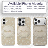 Classic Beige Background Large Snowflake Winter Custom Name Protective Phone Case Mobile Cover Durable Everyday Smartphone Shock Resistant